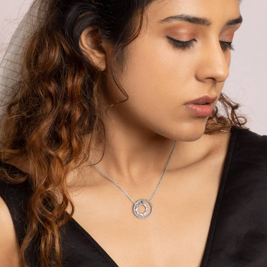 Silver Zircon Halo Necklace