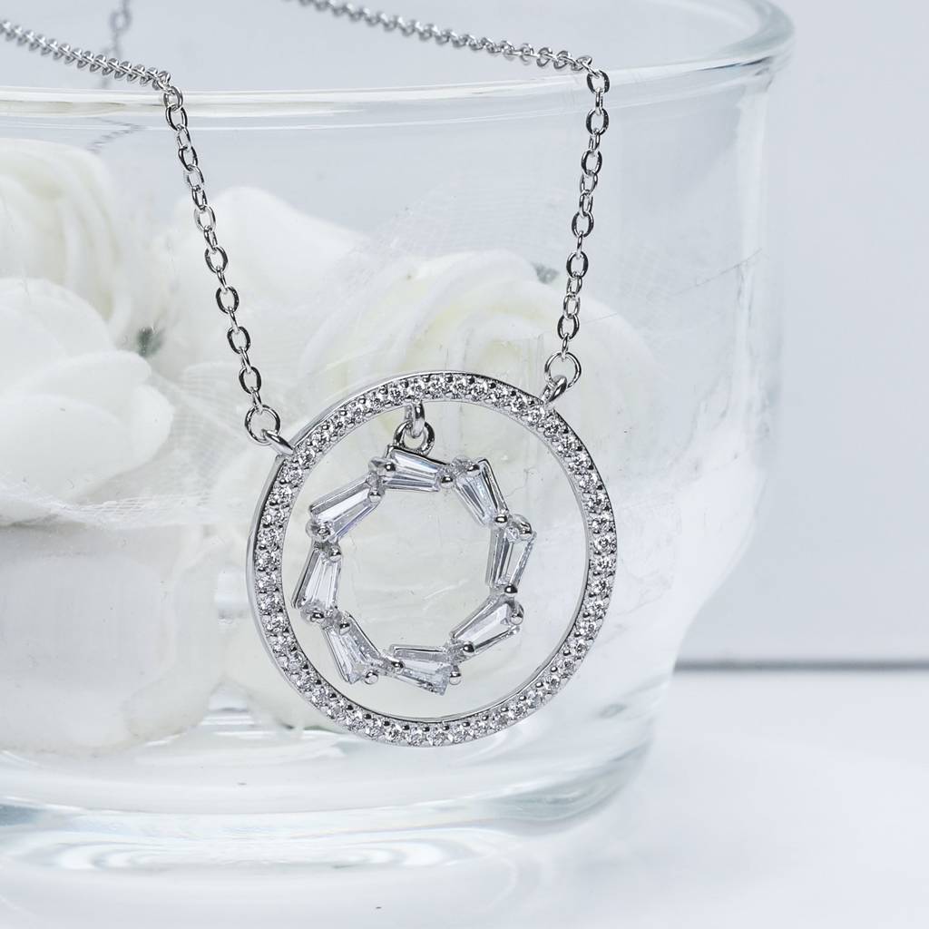 Silver Zircon Halo Necklace