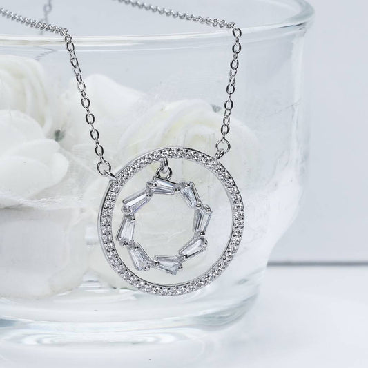 Silver Zircon Halo Necklace